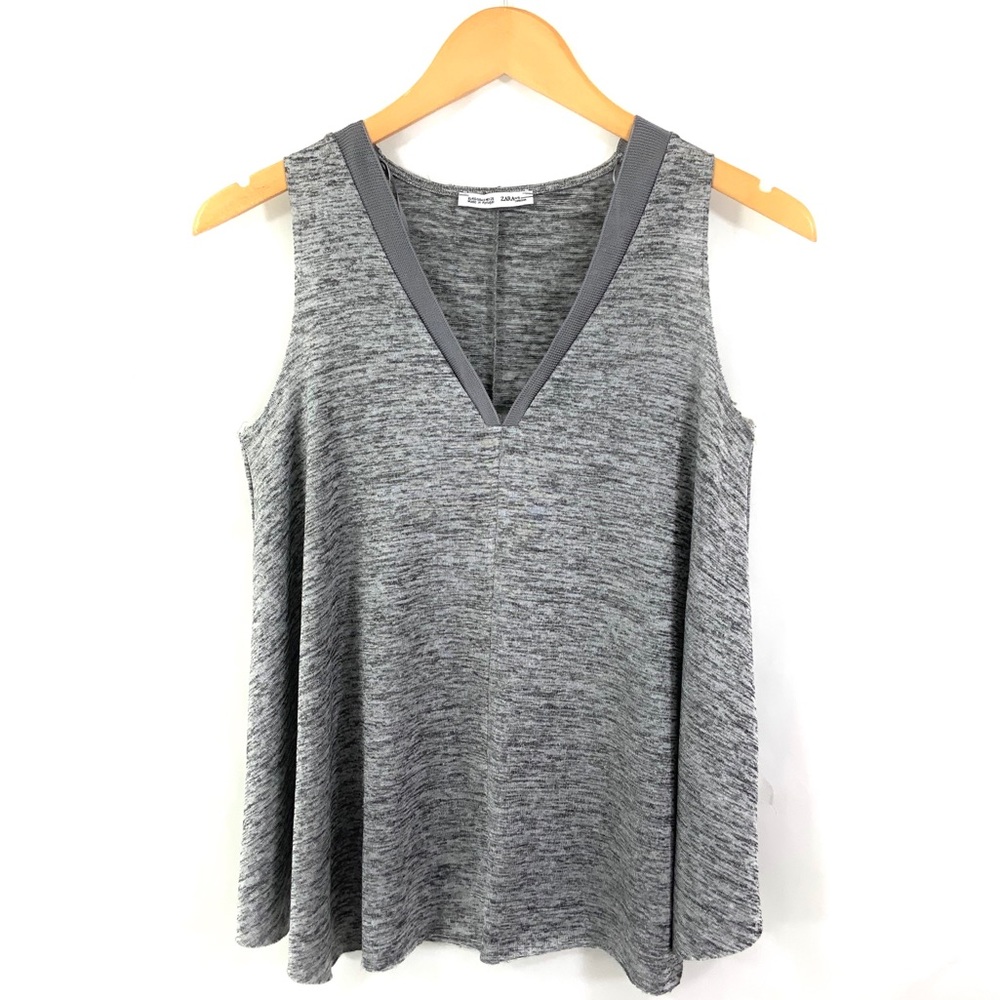 ZARA Silver Gray V-Neck Flowy Tank Top Small A26